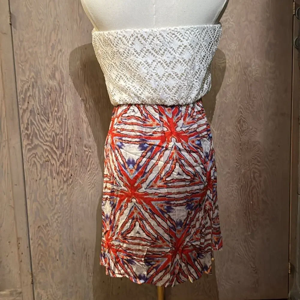 As U Wish Tube Top Dress Patriotic Colors Red White Blue Tie Dye Lace Size Small - Picture 3 of 4